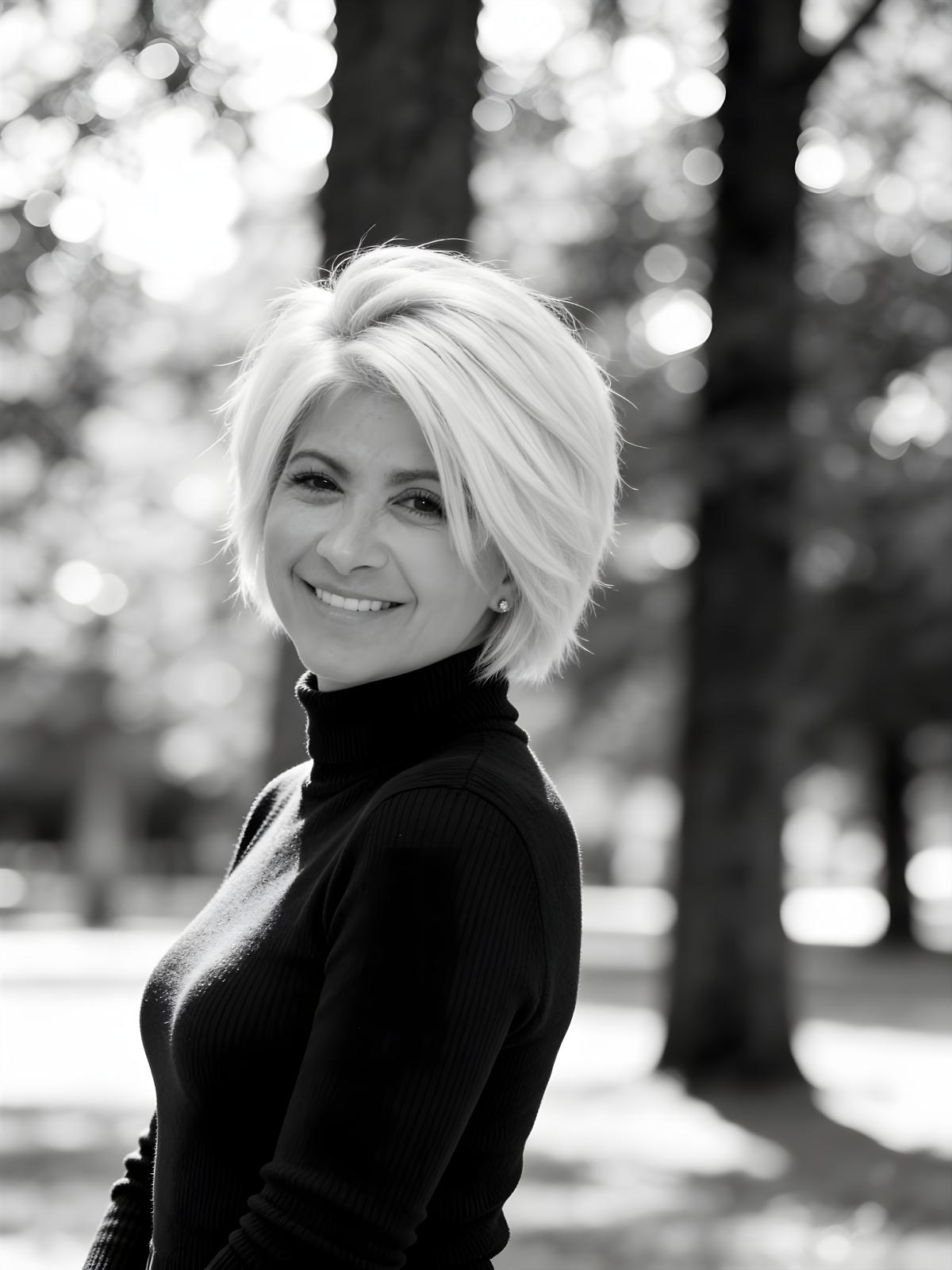 Joanna Maragos in a black and white side portrait